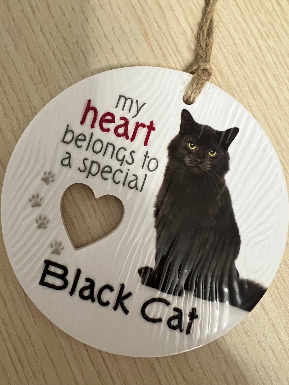 Ceramic Piece Of My Heart Black Cat Hanging Plaque
